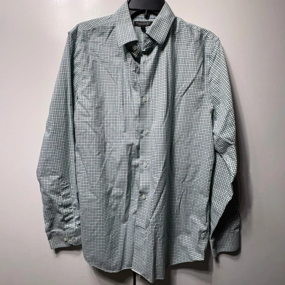 Banana Republic Mens Shirt Lot 6 Medium Blue Red Plaid Dot Cotton Non-Iron